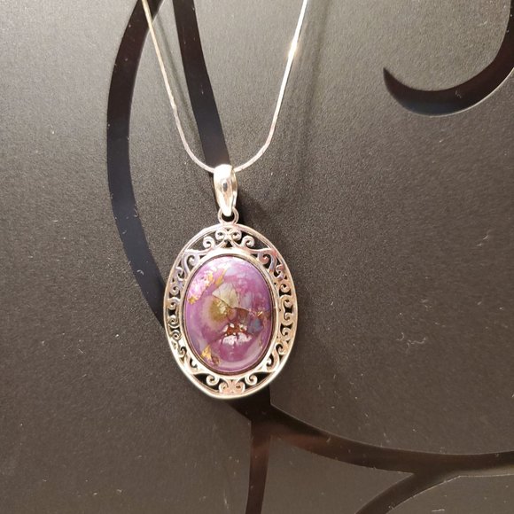 PURPLE  TURQUOISE  STERLING  SILVER  PENDANT. - Picture 4 of 9